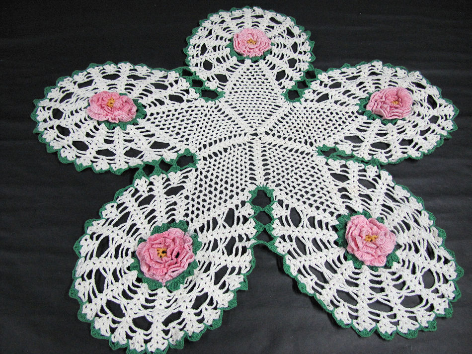vintage antique handmade crochet lace doily puffy flowers