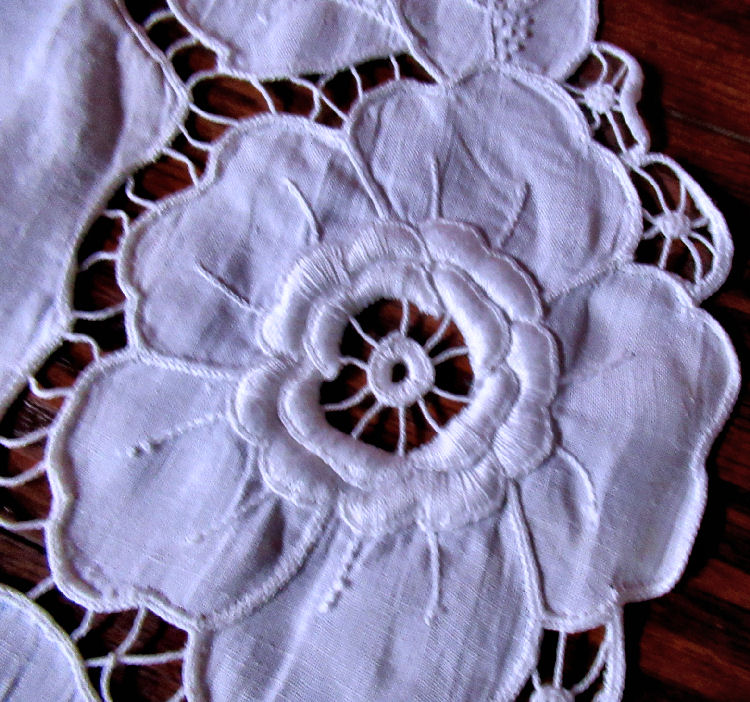 close up vintage  antique handmade white linen doily