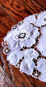 vintage antique doily linen oval handmade lace and whitework embroidery