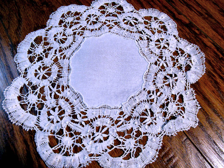 vintage  antique handmade linen and cluny lace doily