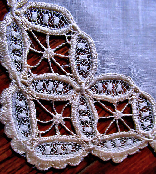 close up vintage  antique handmade lace linen doily society silk embroidery