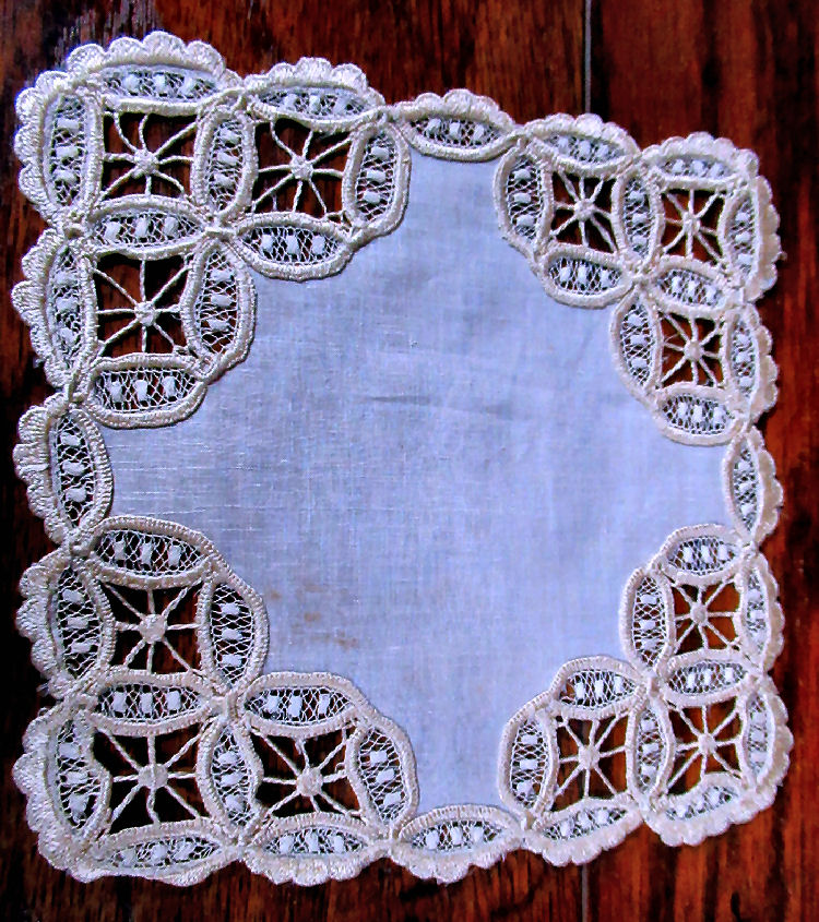 vintage  antique handmade lace linen doily society silk embroidery