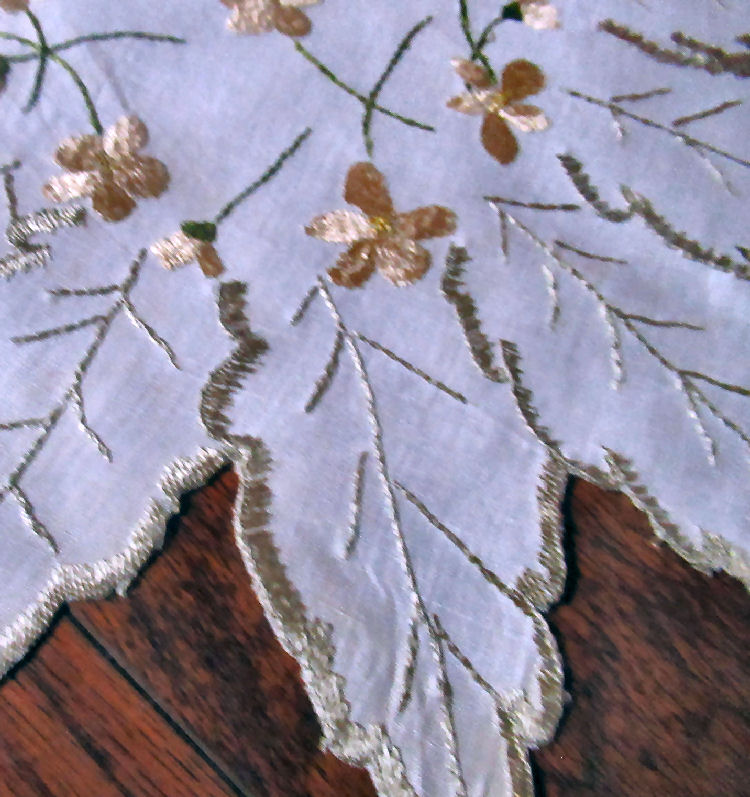 close-Up vintage  antique handmade society silk violets doily