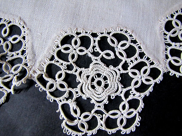 vintage antique table topper handmade tatted lace