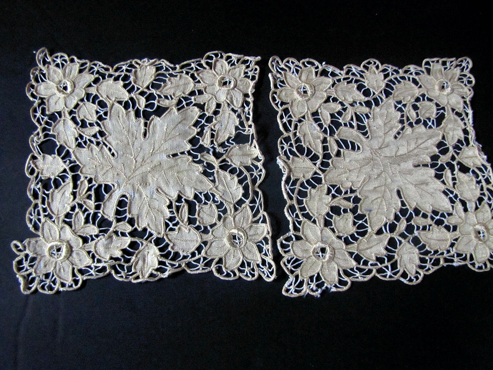 vintage antique pair handmade cutwork lace doilies