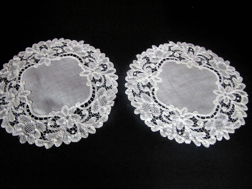 vintage antique pair doilies handmade lace