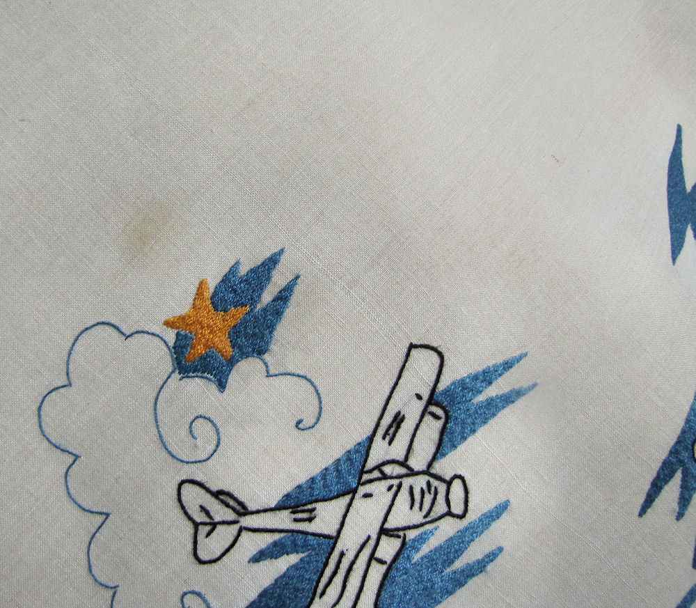 close up 2 vintage antique placemats set hand embroidered biplanes