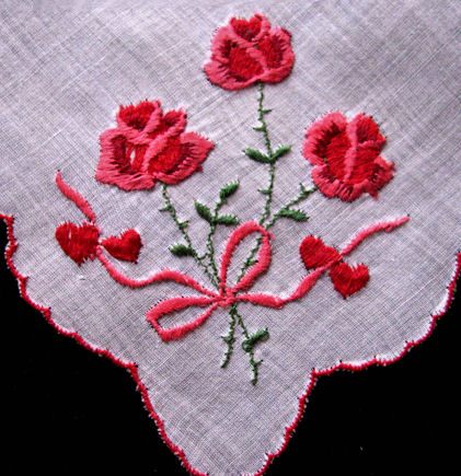 close-up vintage valentine hearts roses hanky