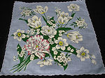 vintage floral print hanky white flowers