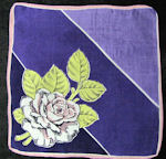 vintage floral print hanky white rose on purple