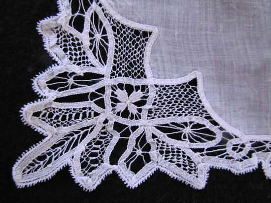 close up corner handmade lace antique wedding bride's hanky