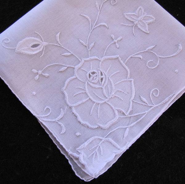 vintage whitework hanky with flower and butterfly