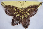vintage yellow Irish linen hanky handmade figural lace butterfly