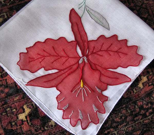 vintage Marghab applique and embroidered hanky