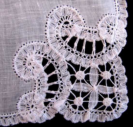 close up vintage antique wedding brides hanky Brussels lace