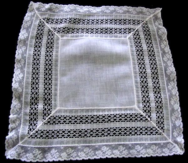 vintage antique wedding brides hanky French and silk lace