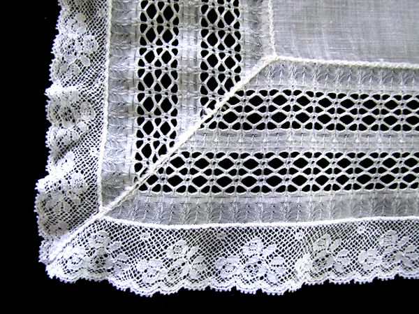 close up vintage antique wedding brides hanky French and silk lace