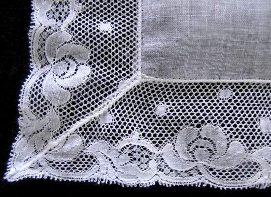 close up vintage antique wedding brides hanky French lace