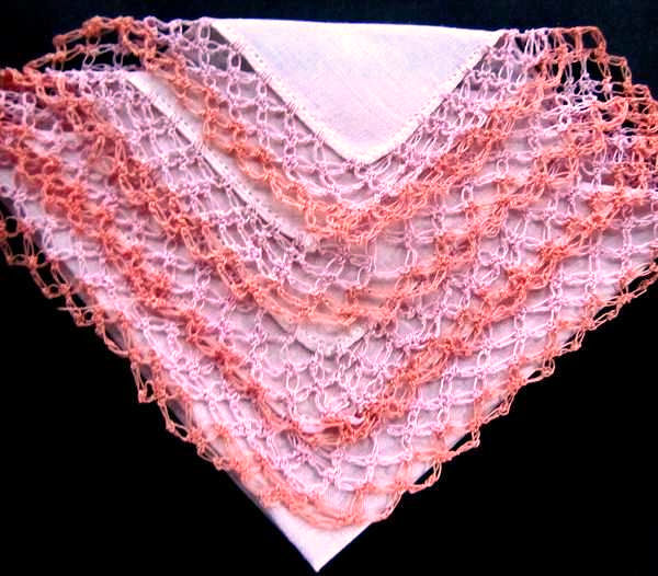 vintage peach irish linen hanky handmade lace