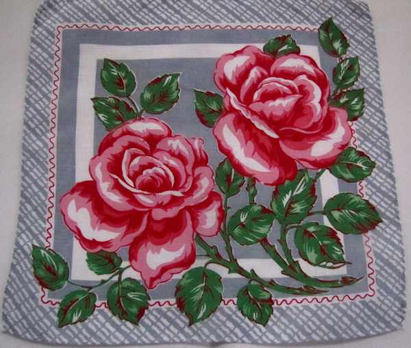 vintage floral print hanky red roses