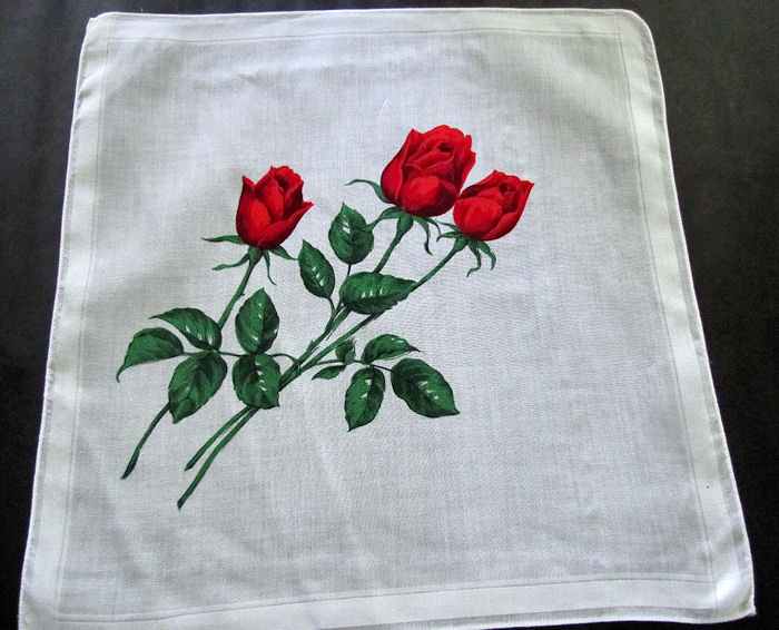 vintage floral print hanky with red roses