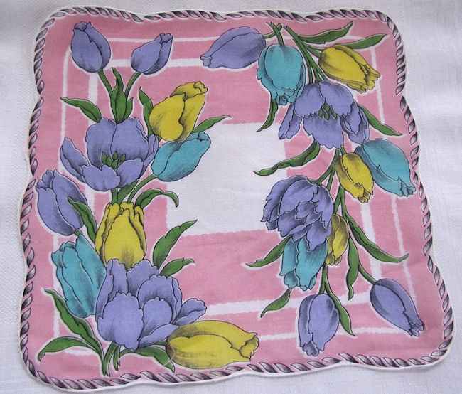 vintage floral print hanky with tulips