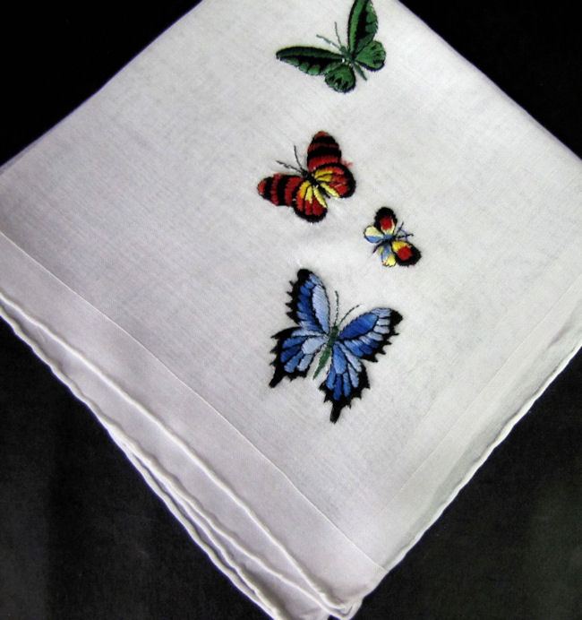 vintage antique embroidered butterflies hanky