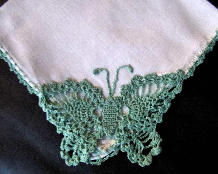 vintage antique irish linen hanky handmade figural lace butterfly