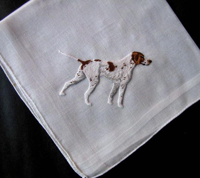 vintage antique embroidered hanky pointer dog