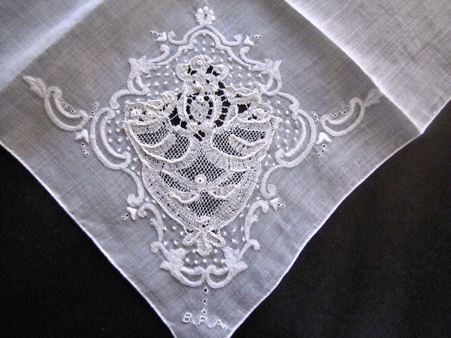 vintage antique whitework hanky handmade cutwork lace