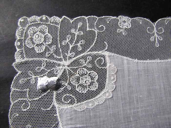 close up vintage antique wedding brides hanky limerick lace