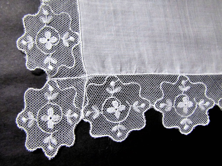 close up vintage antique wedding brides hanky Limerick lace