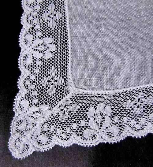 close up vintage antique wedding brides hanky with French lace