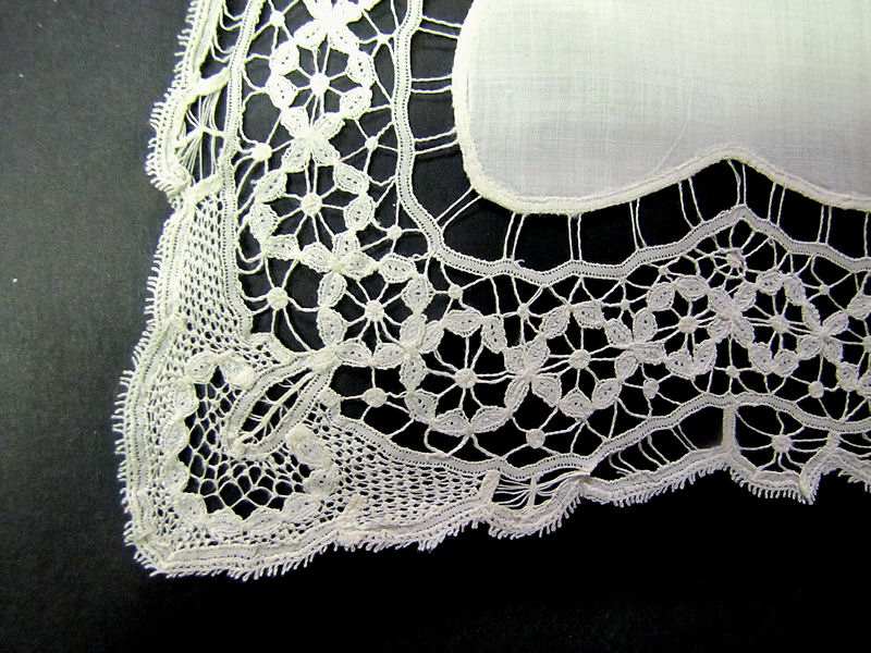 close up vintage antique wedding brides hanky handmade lace