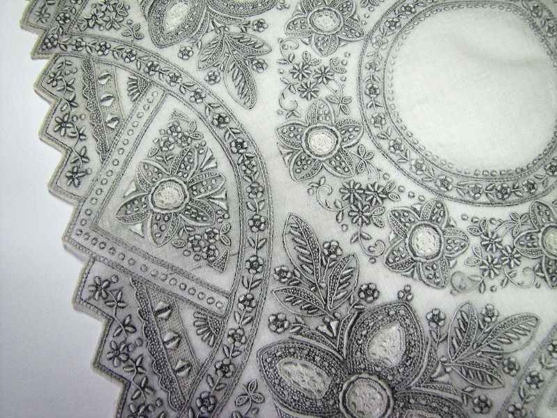 close up vintage antique wedding brides hanky handmade lace madeira whitework