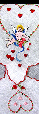 vintage valentine  hanky embroidered cupid or cherub