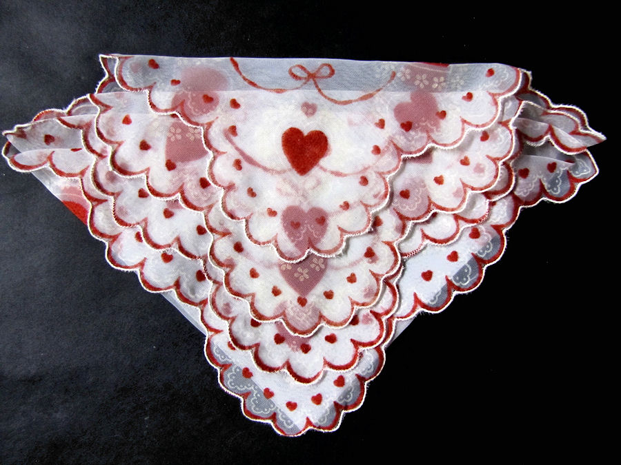 vintage antique valentine hanky flocked hearts