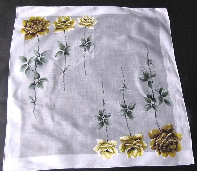vintage antique floral print yellow roses hanky