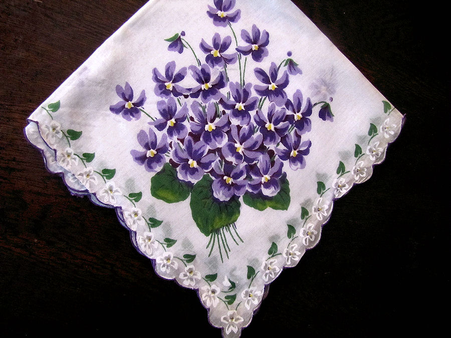 vintage antique violets floral print  hanky