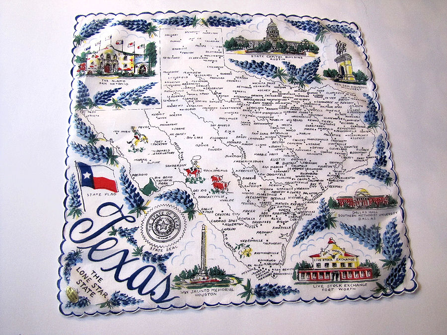 vintage antique Texas state map   hanky