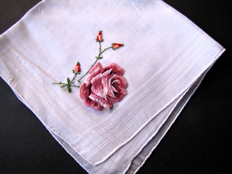 vintage antique embroidered  rose hanky