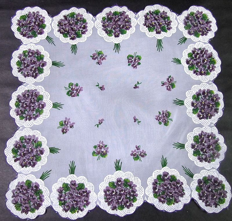 vintage antique floral print violets  hanky
