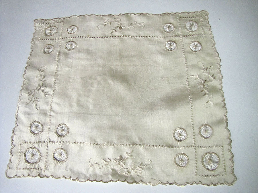 vintage antique handmade silk whitework hanky