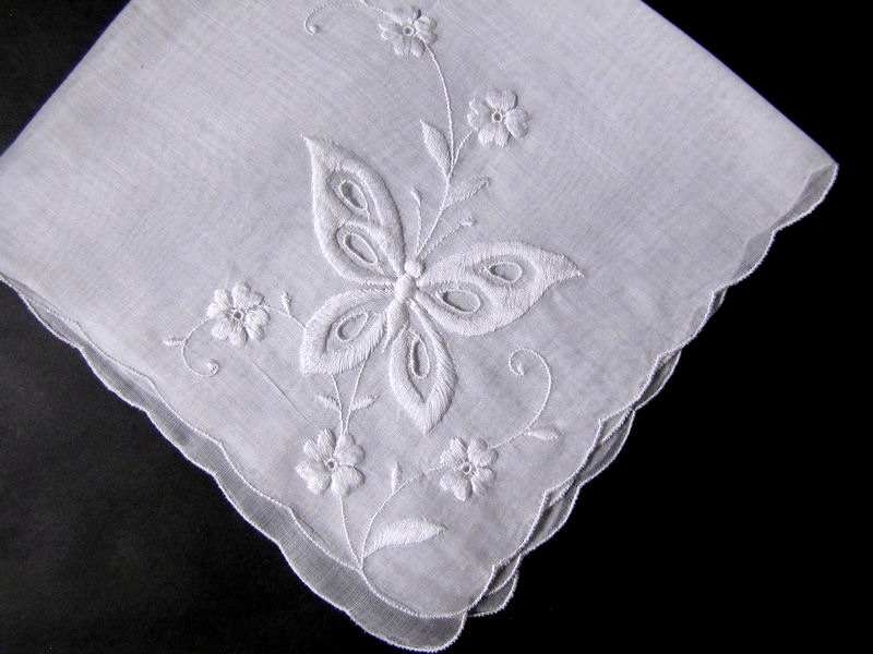 vintage antique butterfly whitework hanky