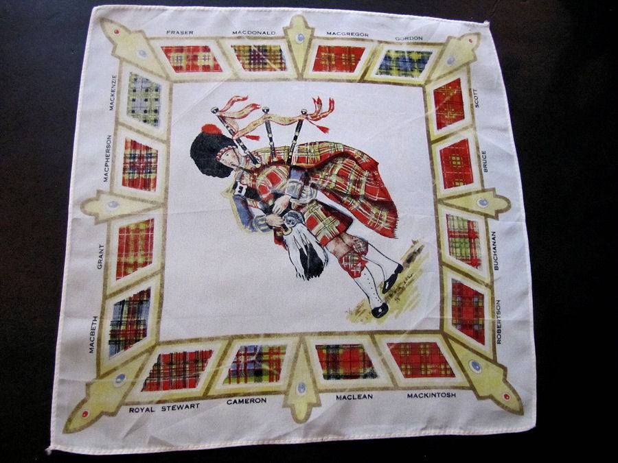vintage antique designer Scottish Plaids tartan  hanky