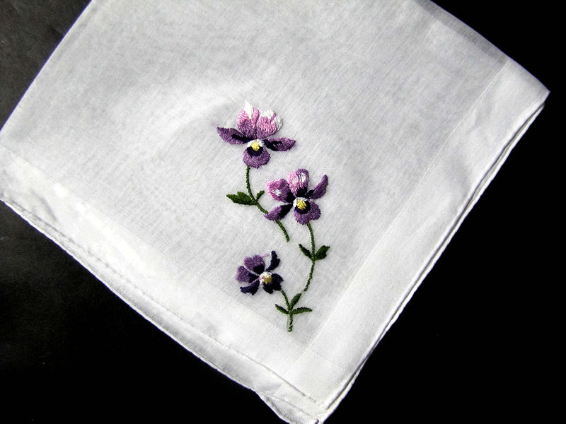 vintage antique embroidered violets hanky