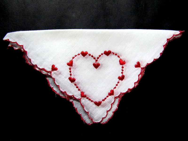 vintage antique valentine hanky embroidered hearts