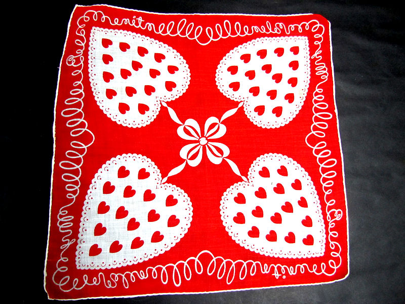 vintage antique valentine hearts  hanky