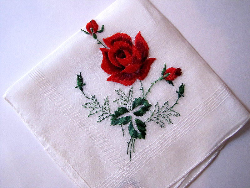 vintage antique embroidered rose hanky