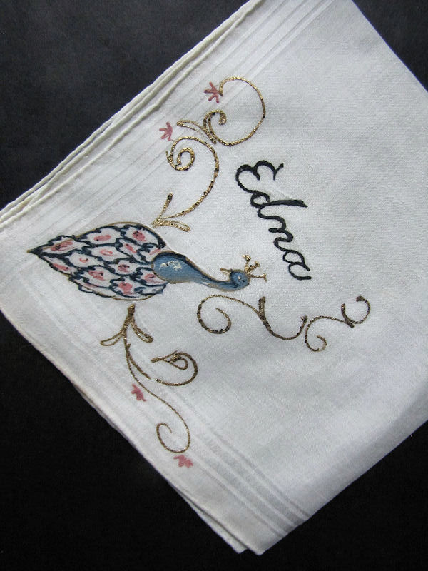 vintage antique hand painted Edna  hanky